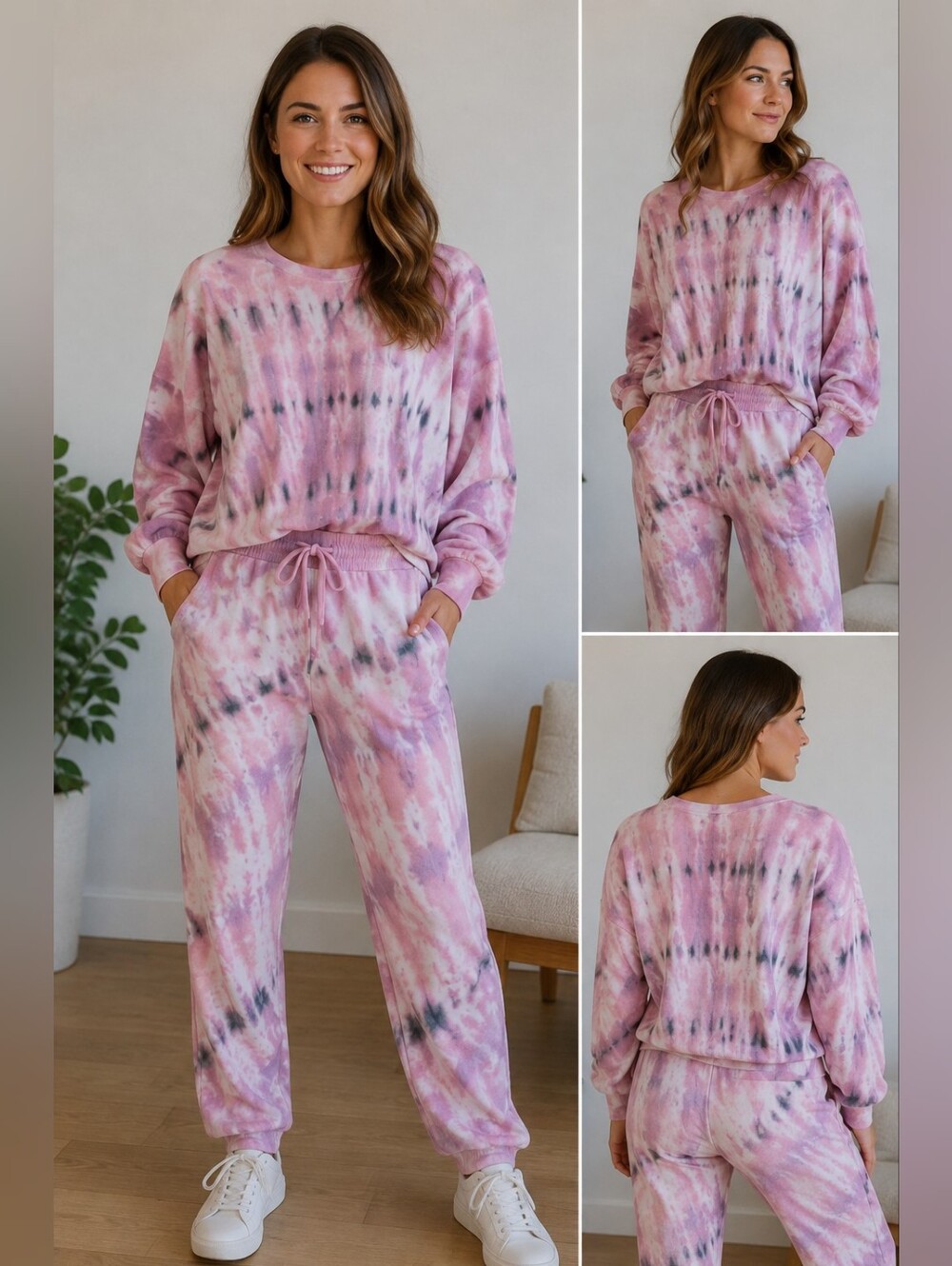 Young Fabulous & Broke Pink Tie-Dye Lounge  Pullover Sweatshirt Sweatpants Set